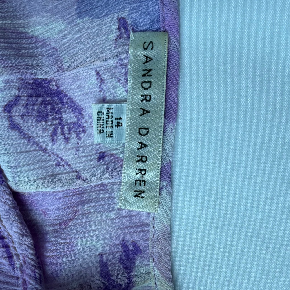 Sandra Darren Purple Floral Midi Dress Fit Flare Garden Party Summer Size 14 - Picture 5 of 6